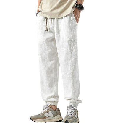 Linen Blend Men's Jogger Pants | Relaxed Fit, Elastic Cuffs, Adjustable Drawstring Waist, Breathable Fabric-4