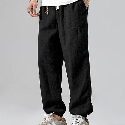 Variant image for Linen Blend Men's Jogger Pants | Relaxed Fit, Elastic Cuffs, Adjustable Drawstring Waist, Breathable Fabric-1